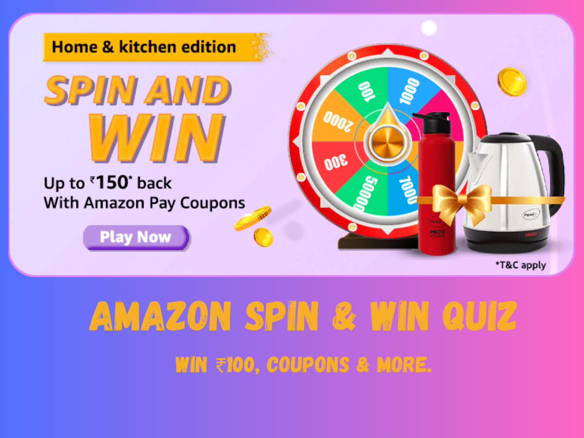 Amazon Spin & Win Quiz: Answer & Win ₹100 Amazon Pay Balance, Coupons & more.